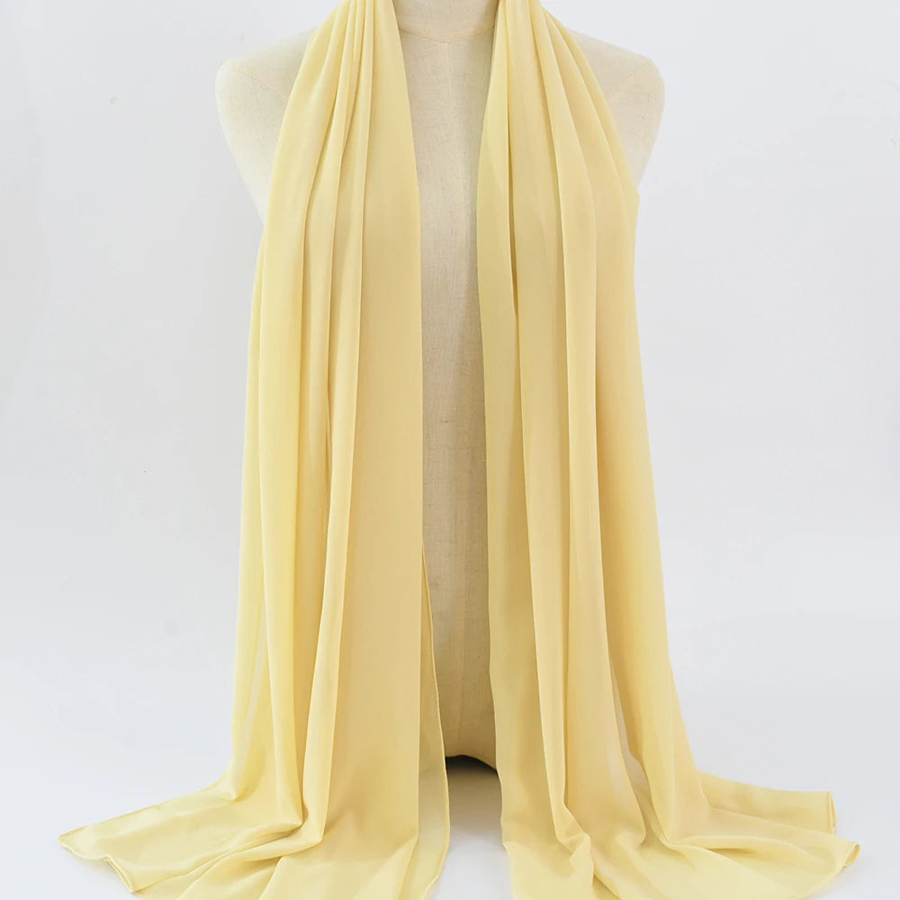 Fashion Pearl Chiffon Hijab Shawls Of Muslim Women Solid Color Head Wraps Scarf For Ladies