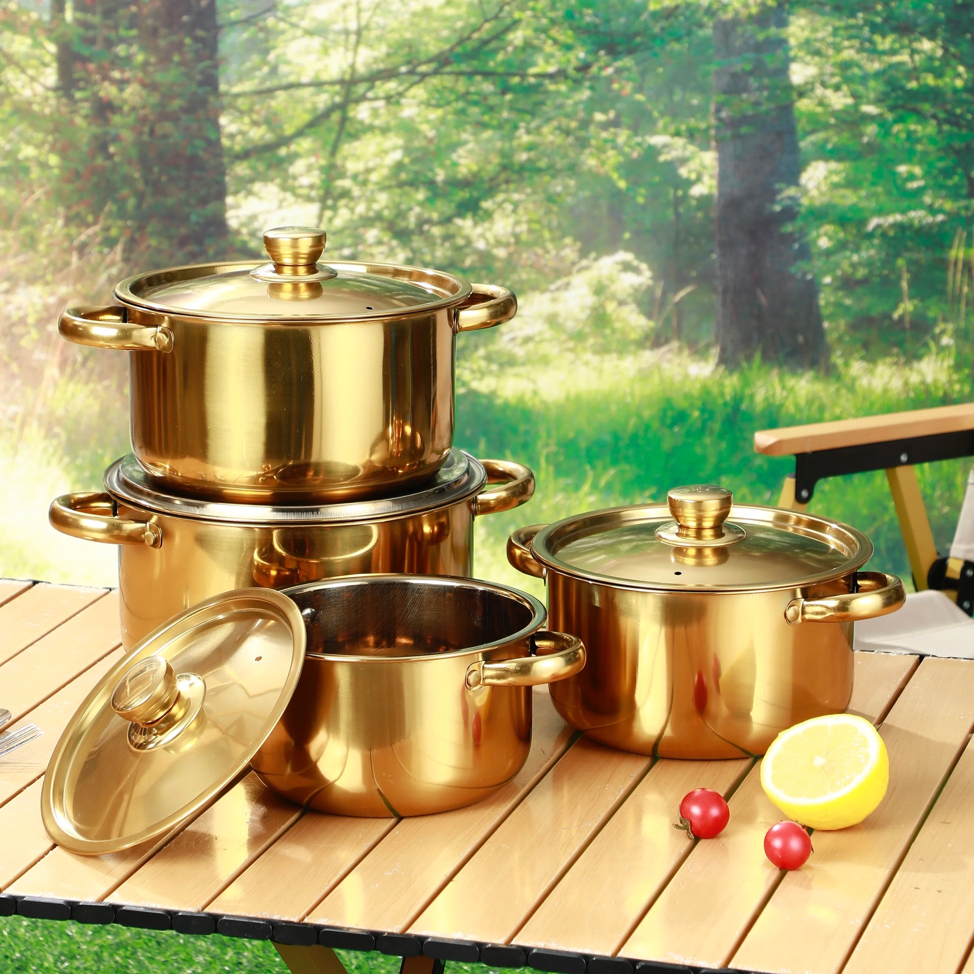 4/5-piece golden stainless steel pot set, deepened and thickened, universal for induction cookers and gas stove