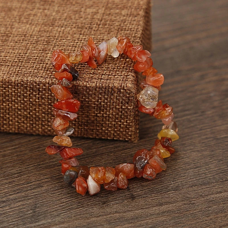 Color Natural Gem Chakras Crystal Bracelet for Men and Women Irregular Roller Polishing Alignment Gravel Bracelet for Meditation