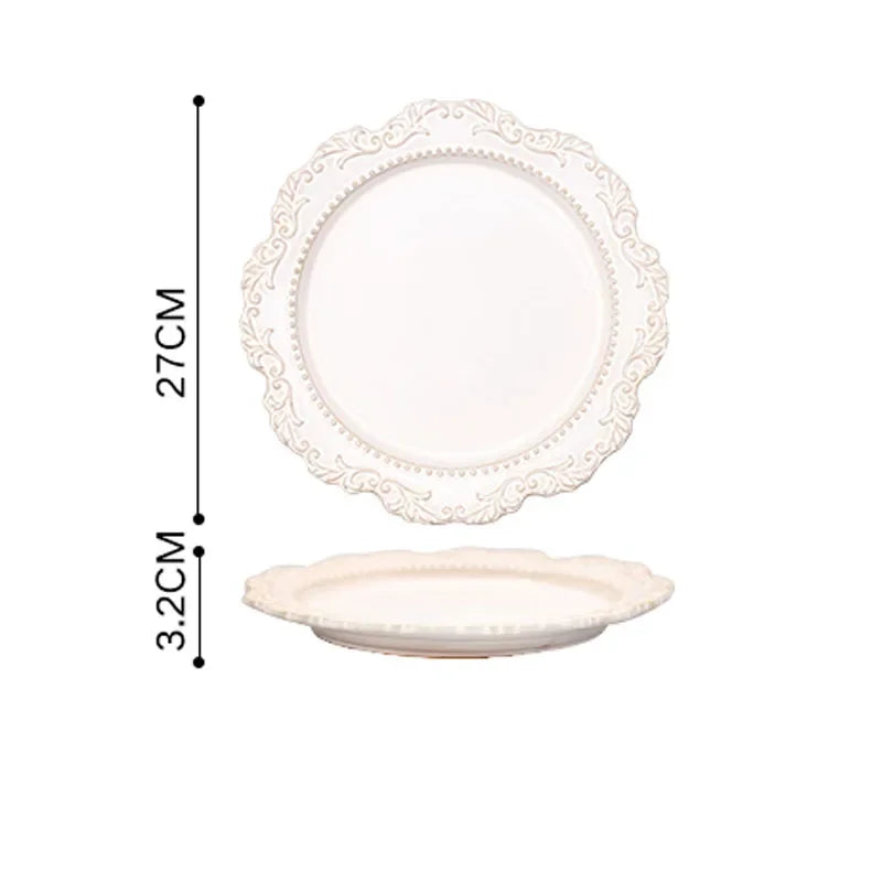 French Baroque Vintage Relief Dinner Plate Nordic Vintage Solid Color Carving Craft Dishes and Plates Sets Household Kitchenware
