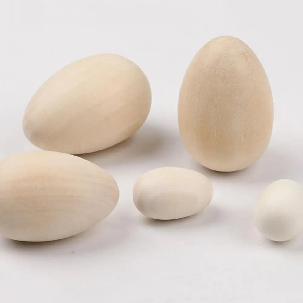 6Pcs Wooden Egg Lightweight Creative DIY Graffiti Painted Wooden Simulated Eggs Durable Natural Wood Eggs For Holiday