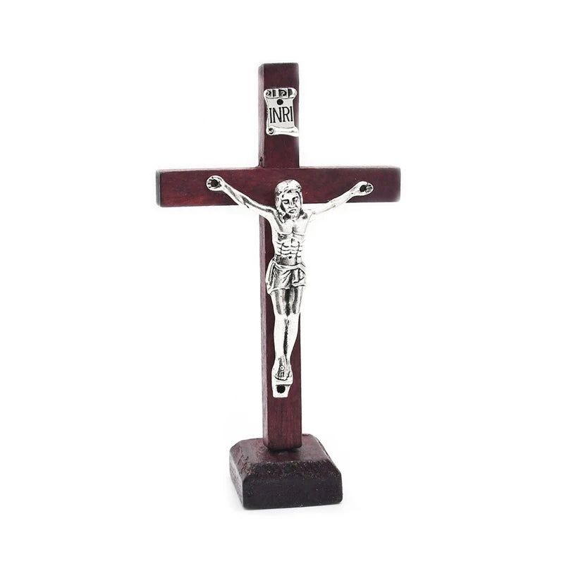 Table Wooden Catholic Jesus for Cross with Stand Vintage Religious Christian Standing Crucifix Church Tabletop Decoratio