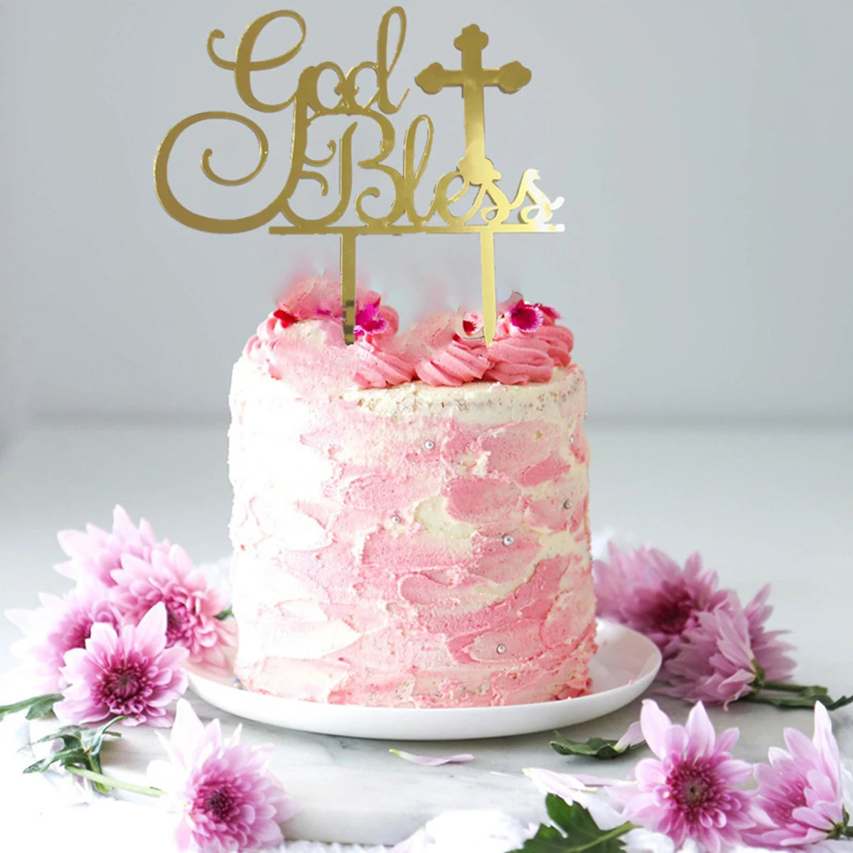 New Baptist Cake Topper Boys and Girls Pigeons IHS Eucharist Golden Cake Topper for Birthday Party Acrylic cake decoration