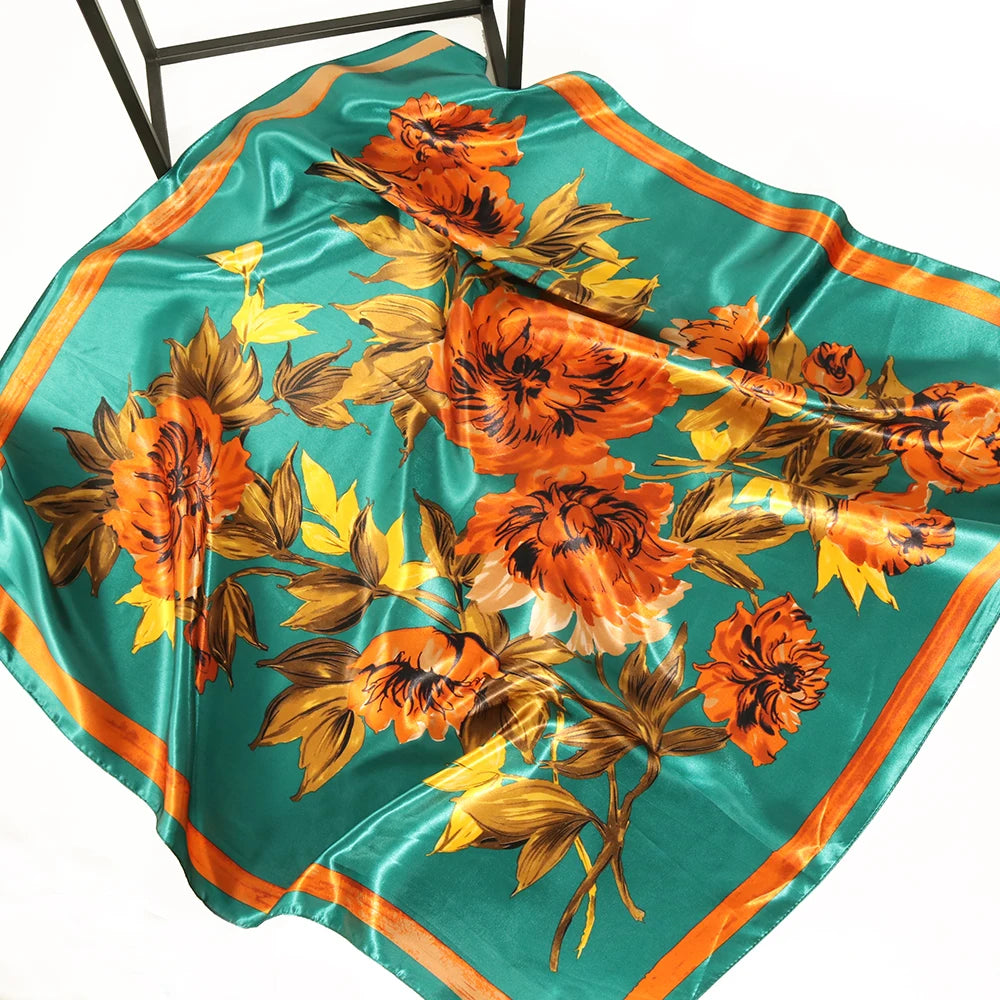 Silk Head Scarf Women Luxury Fashion Hair Scarve Summer Foulard Femme Satin Shawl Kerchief 90cm Square Headscarf Bandana Cheveux