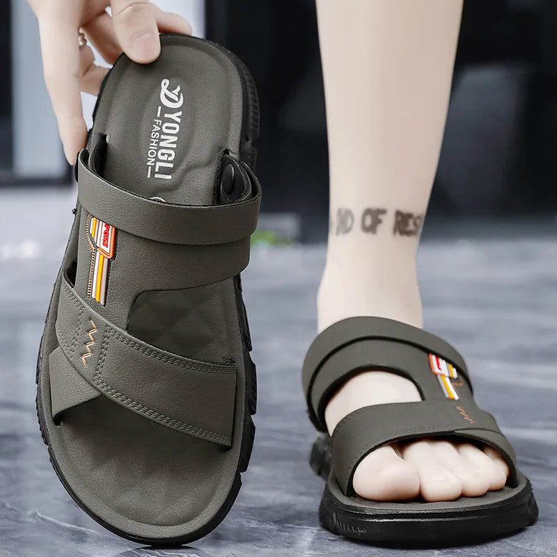 2025 Summer Home Two Wear Slippers Beach Shoes Outdoor Flip-flops Imitation Leather Sandals