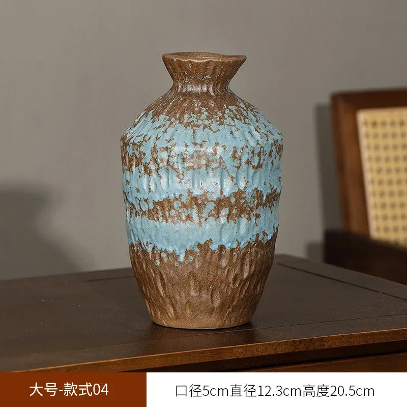 European Style Retro Style Ceramic Vase Living Room Advanced Sense Coarse Clay Pot Simple Dried Flower Arrangement Decoration
