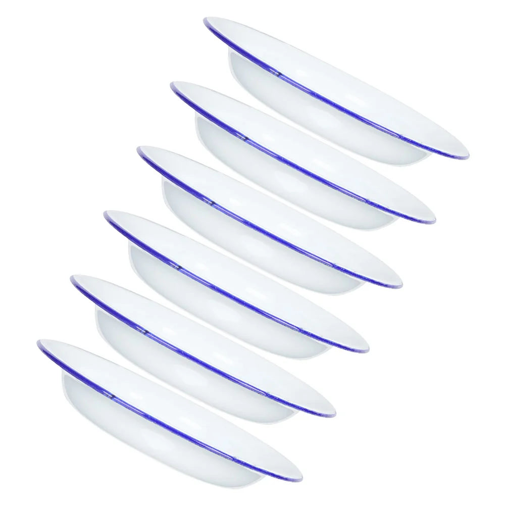 6 Pcs Enamel Plate Set Vintage Dinner Plates Camping Dishes Enamelware Fruit Platter Salad Bowl Dinner Plate Set Kitchenware