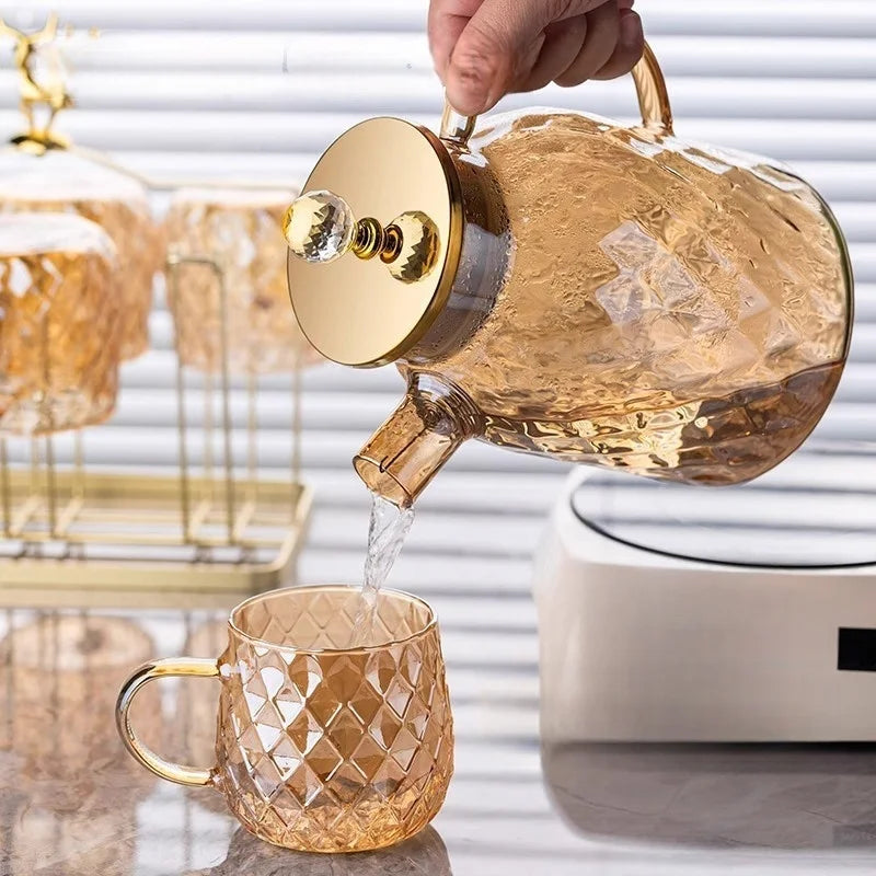 High Borosilicate Glass Water Pitcher - Amber Cold Beverage Jug, Large Capacity, Heat-Resistant for Tea & Home Use