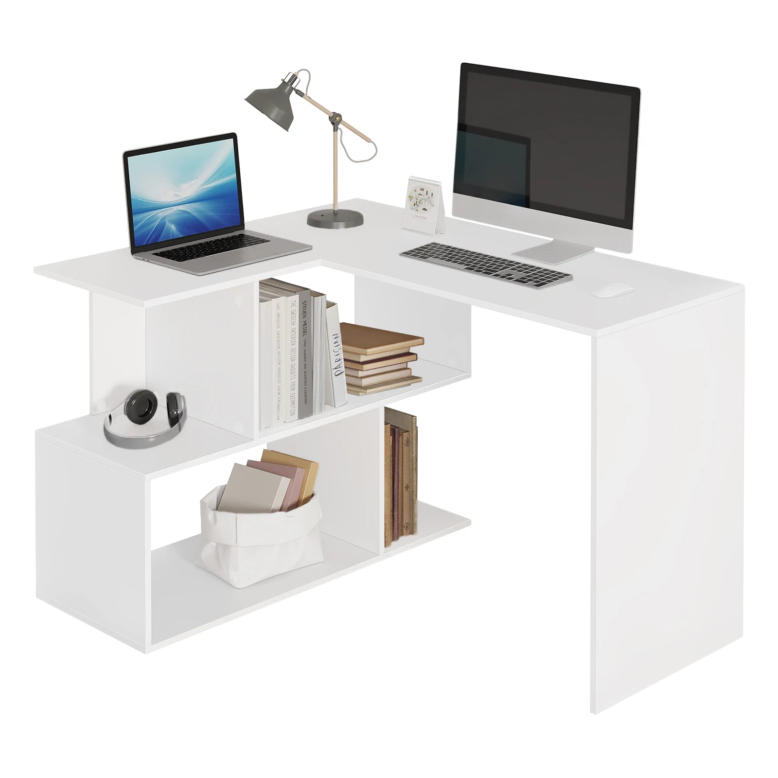 WOLTU Work PC Computer Table Chipboard Desk with Shelves for Study Student Writing Table  Office Work Home Furniture