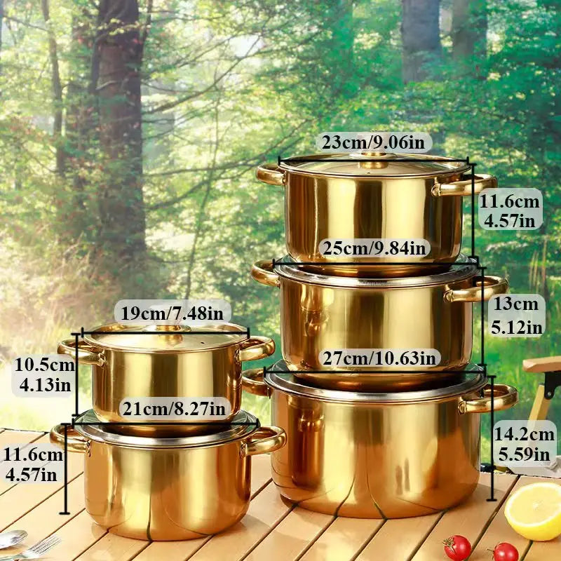 4/5-piece golden stainless steel pot set, deepened and thickened, universal for induction cookers and gas stove