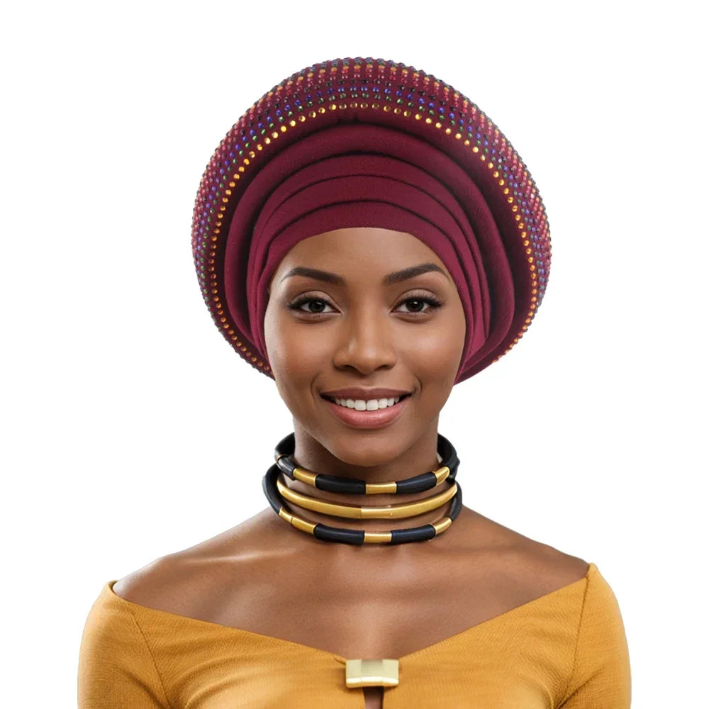 Gele Headtie Already Made African Head Wraps for Women Turban Femme Gelee Nigerian Aso Oke Bonnet Femme Diamonds Headtie 2025