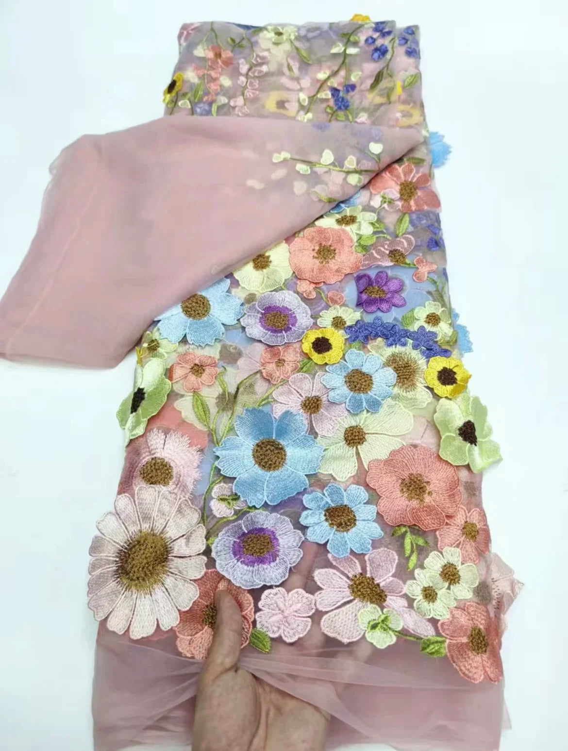 Unilateral embroidered cloth 3D applique embroidered fabric high-end women's dresses wedding dress material