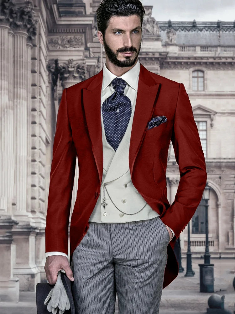 Men Suit Navy Blue 3 Pieces Double Button Business Casual For Wedding Birthday Banquet Work Tuxedo Set Jacket Vest With Pants