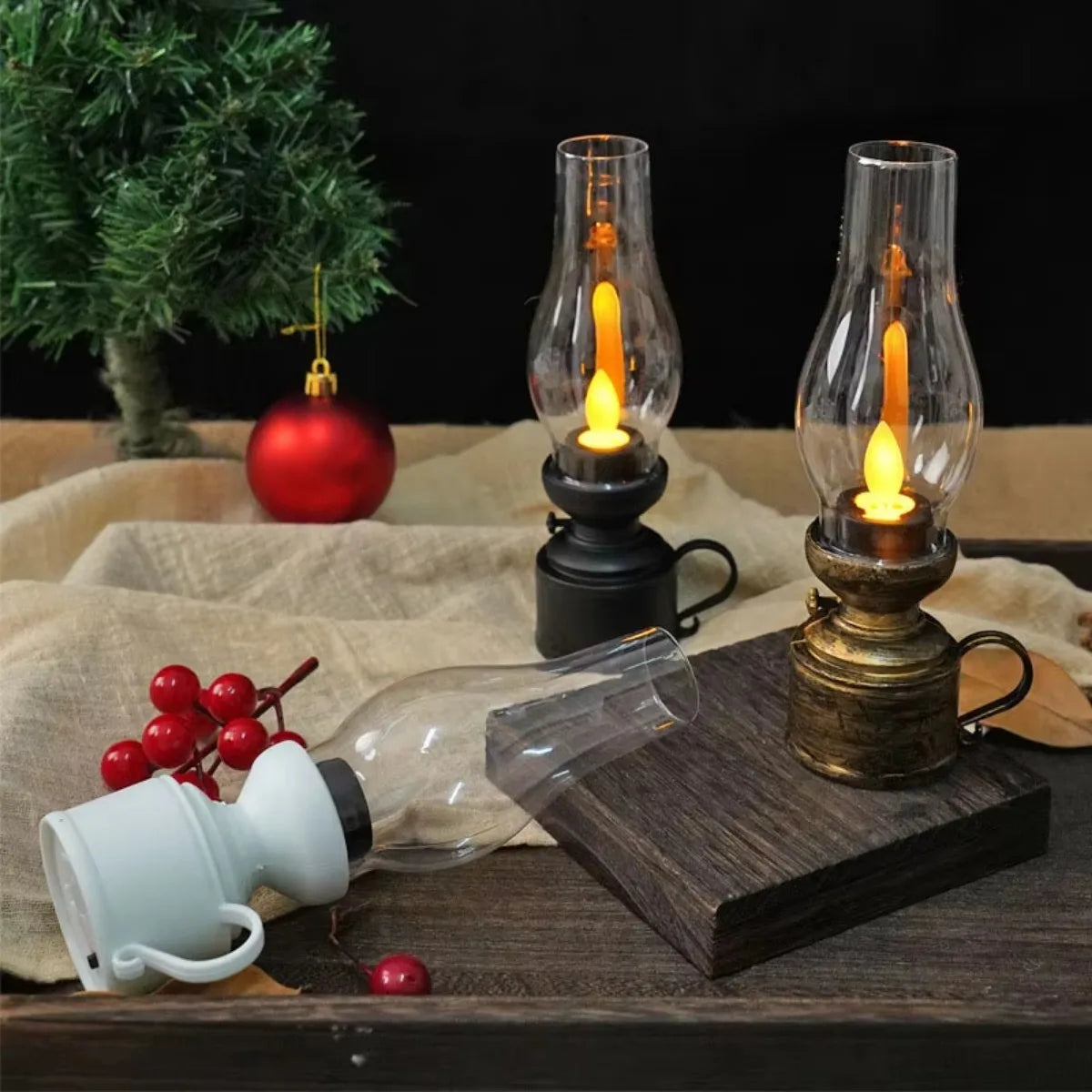 Vintage Lantern Retro Design LED Hanging Oil Lamp Battery Operated Decorative for Home Holiday Christmas Gifts Home Decor
