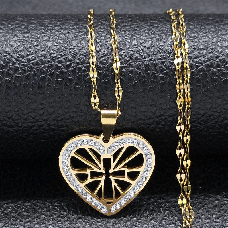 Simple Cross Pendant Necklace Stainless Steel Crystal Jesus Christ Necklaces Religious Jewelry corrente feminina N8249S02