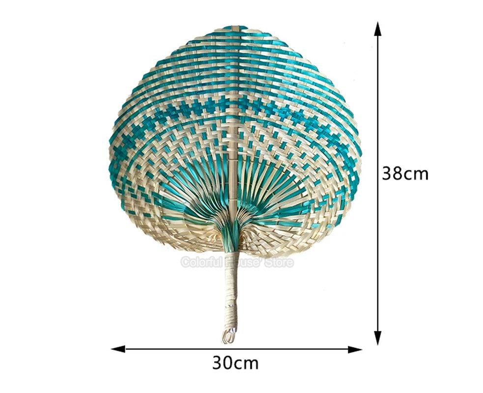 Ethnic Style Summer Cooling Handmade Natural Bamboo Wedding Party Hand Straw Weaving Hand-cranked Fan Art Craft Woven Home Decor