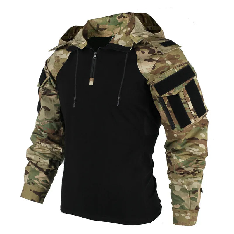Tactical Shirt Airsoft Paintball Work Clothing Combat Shirts Cotton Multi Pockets Camo  Shirts Hooded Tops