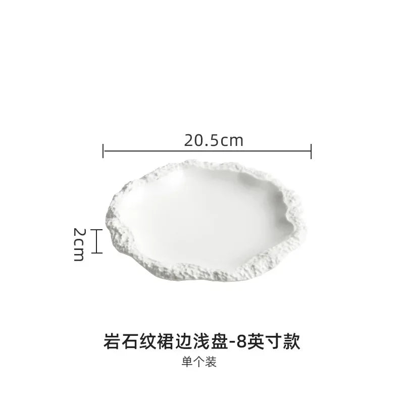 Rock Patterned Plate Household Ceramic Flat Plates Main Dish Steak Salad Dishes Dessert Trays Creative Restaurant Home Tableware