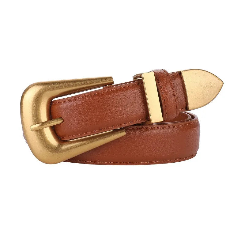 Genuine Leather Belt for Women Burgundy Leather Fashion Belts with Gold Metal Buckle Casual Luxury for Jeans Dresses