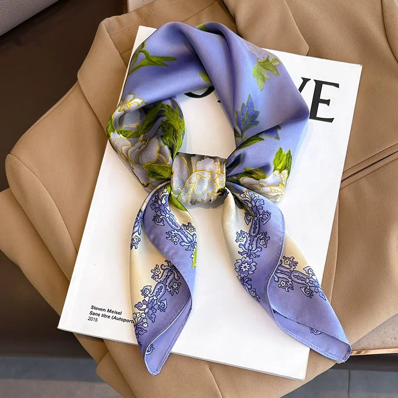 Luxury Brand Silk Square Plaid Scarf Women Satin Neck Hair Tie Band Soft work neckerchife 2024 NEW Hijab Head Female Foulard