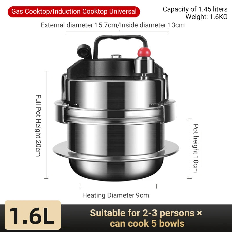 Upgrade Non stick Pressure Pot Small Outdoor Camping 0.8L-1.6L Home Gas Induction Cooker Pressure Pot Cooking 5 Bowls of Rice