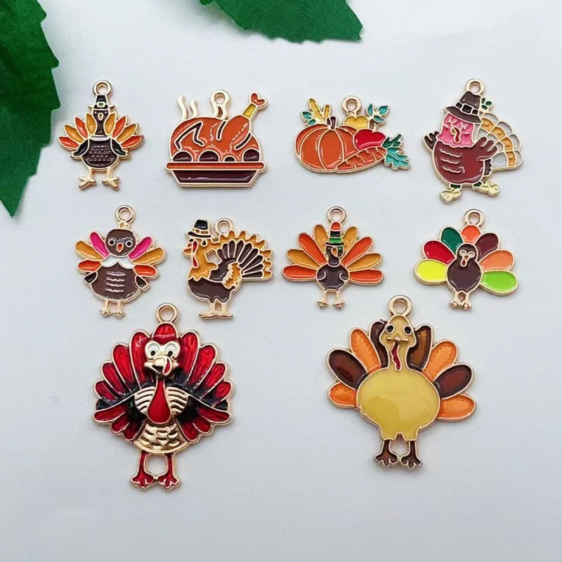10 pieces of alloy Thanksgiving turkey pendant necklace bracelet earring pendant Diy craft supplies