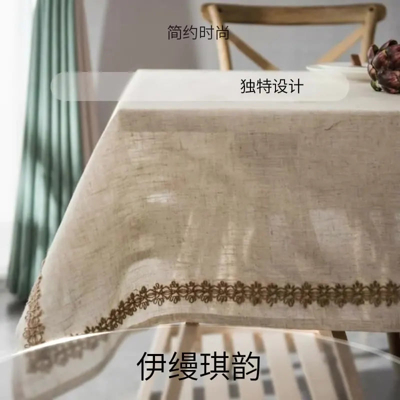 Cotton Linen Jute Lace Tablecloth for Wedding Home Party Dining Banquet Decoration Flax Fabric Table Cloth Luxurious Table Cover