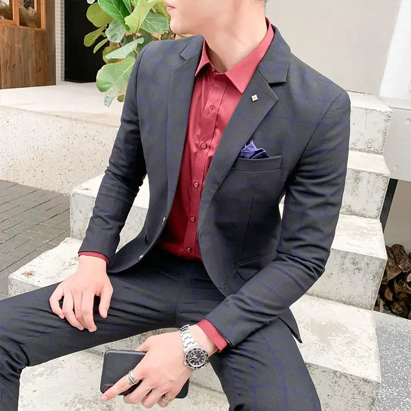 2025 Suit (Blazer+ Pants) Men's Fashion Hosts British Style Work Business Wedding Casual Art Style Elegant Gentleman Suit M-5XL