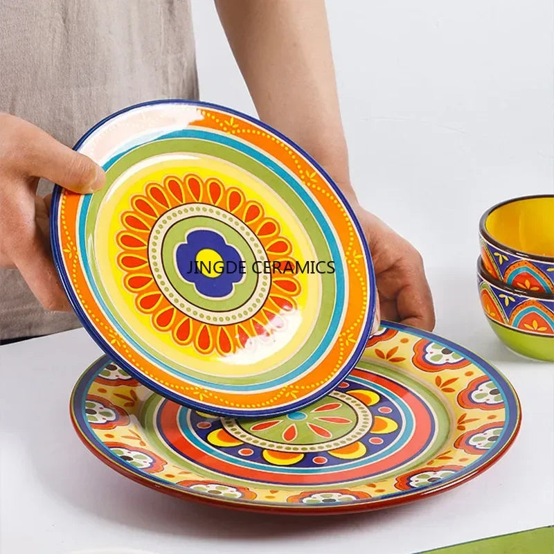 Exquisite Ceramic Plates Round Steak Dinner Pasta Plate Underglaze Colour dishware Kitchen Accessories Home Salad Plate