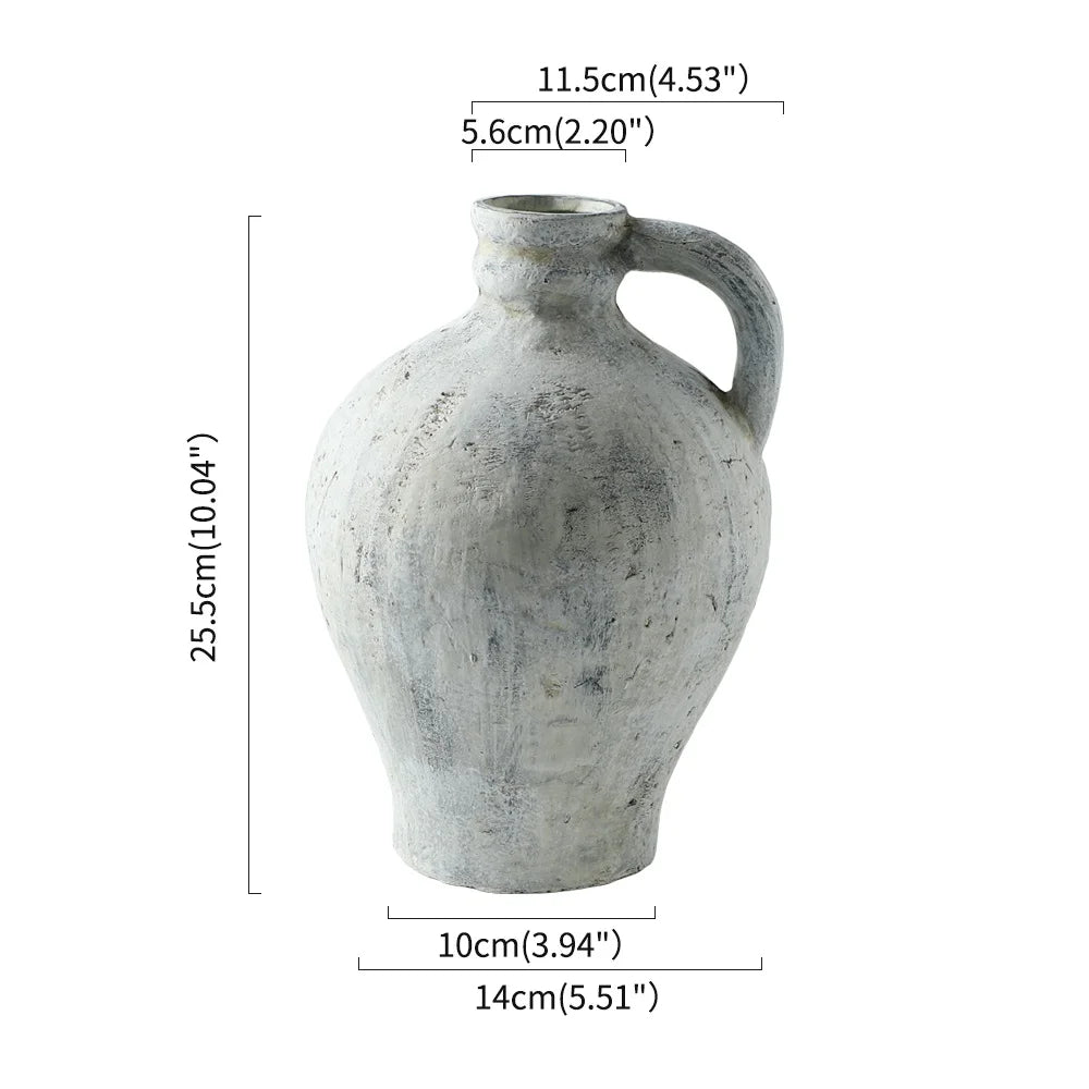 Vintage Coarse Pottery Vase Handmade Distressed Ceramic Vase 30.4cm Tall Entryway Home Decor For Dried Flowers Centerpiece Rusti
