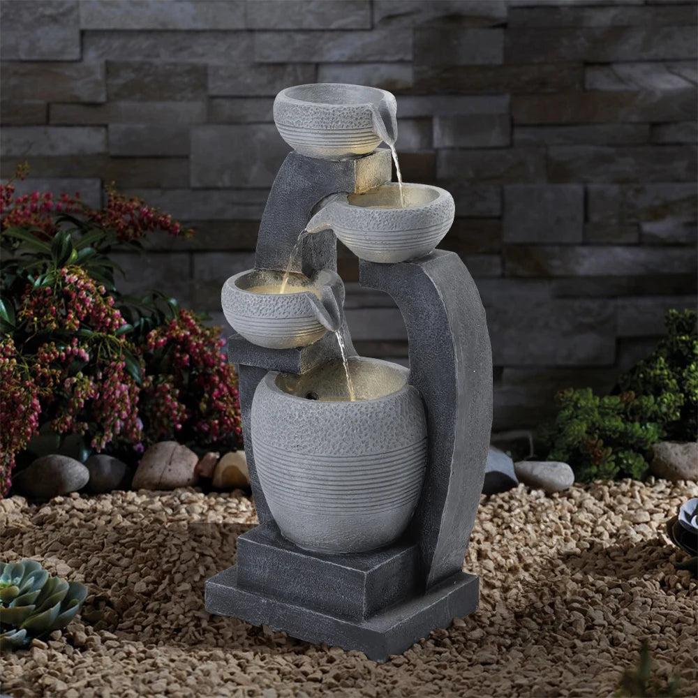 Garden Sanctuary Outdoor Solar-Powered Water Fountain Rockery Decor, 27.5cm W x 21.5cm D x 64cm H