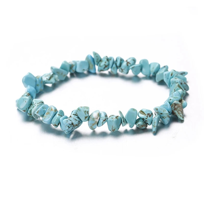 Color Natural Gem Chakras Crystal Bracelet for Men and Women Irregular Roller Polishing Alignment Gravel Bracelet for Meditation
