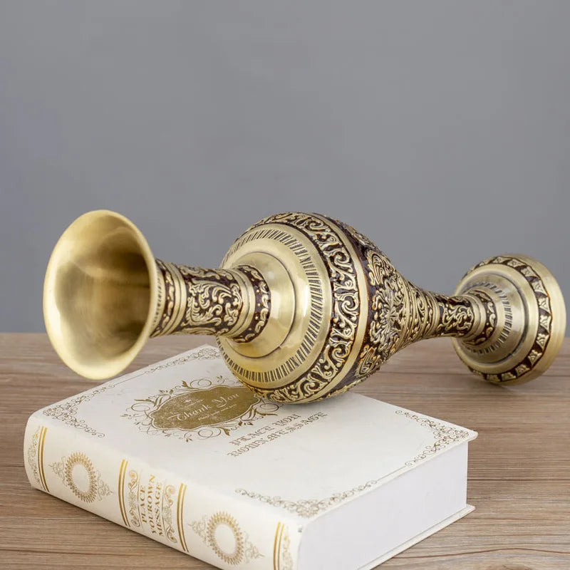 Large Bronze Metal Vase for Room Decoration, Europe Vintage Tabletop, Artificial Flowers, H38cm, HP015