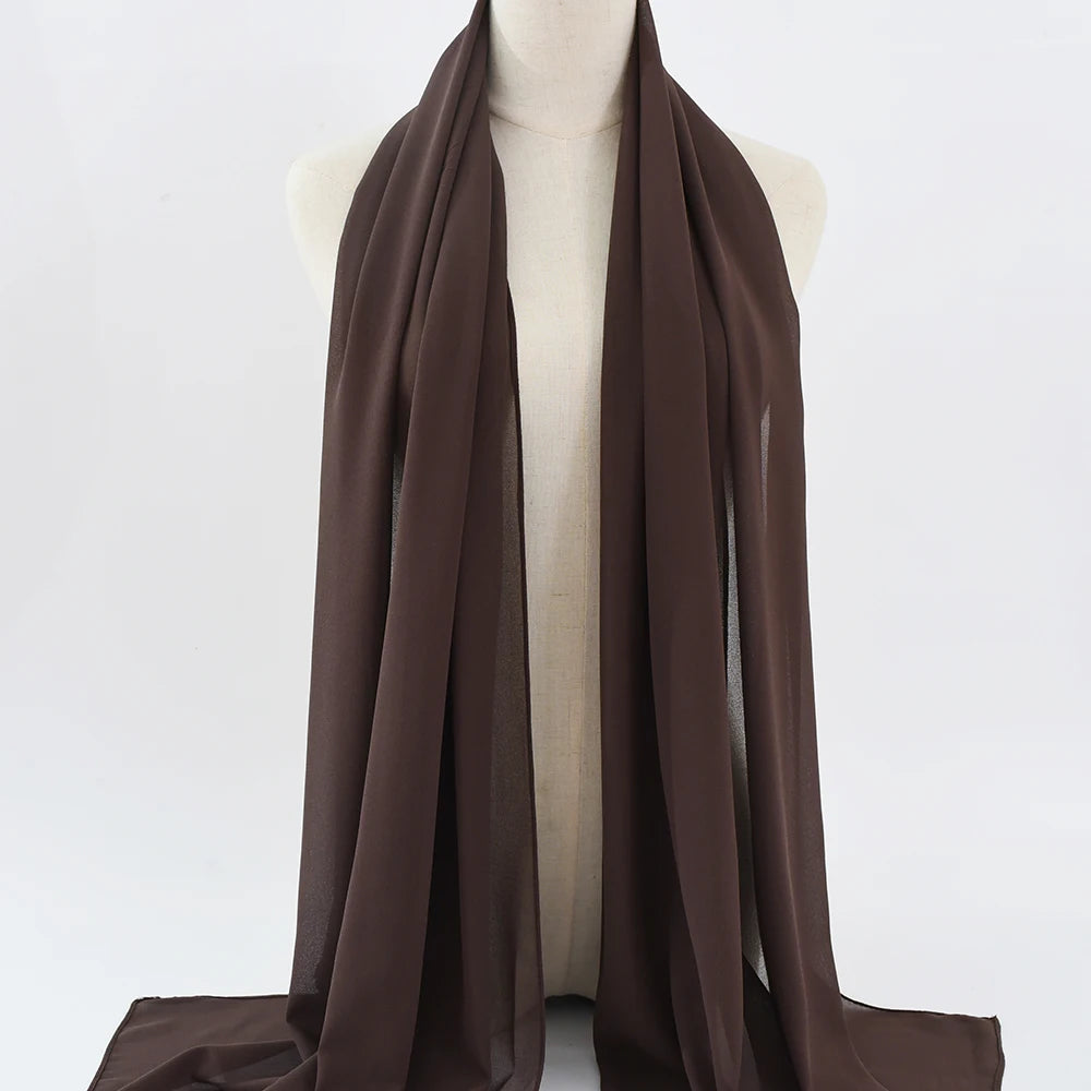 Fashion Pearl Chiffon Hijab Shawls Of Muslim Women Solid Color Head Wraps Scarf For Ladies