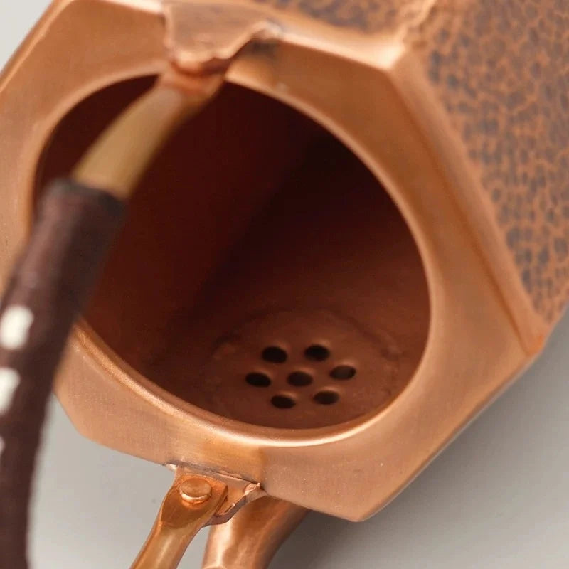Pure Copper Coffee Pot,Retro Creative Hexagon Teaware 1000 ml Milk Tea Filter Weave Heat Carry By Hand Kettle,Handcrafted Teapot