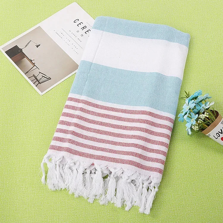 Cotton and Linen Striped Quick-drying Shawl European and American Popular Yarn-dyed Cotton Turkish Beach Towel with Tassels