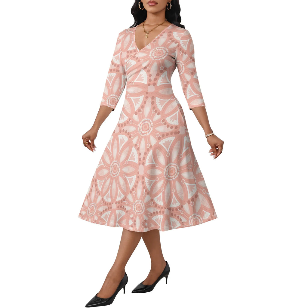 Mudcloth Inspired Print Wrap Dress XS-3XL Modern Afro A-Line Style with V-Neck for Juneteenth, Gallery Visit or Boho Fall Look