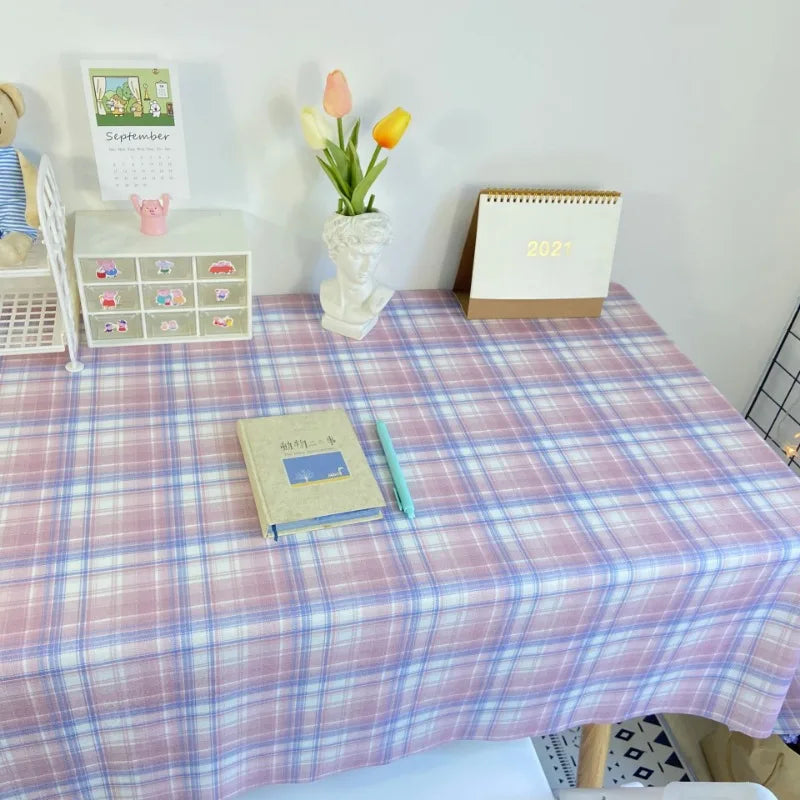 INS Plaid Table Cloth Japanese Fresh Checkered Tablecloth Bedroom Dormitory Dressing Table Mat Rectangular Desk Decor