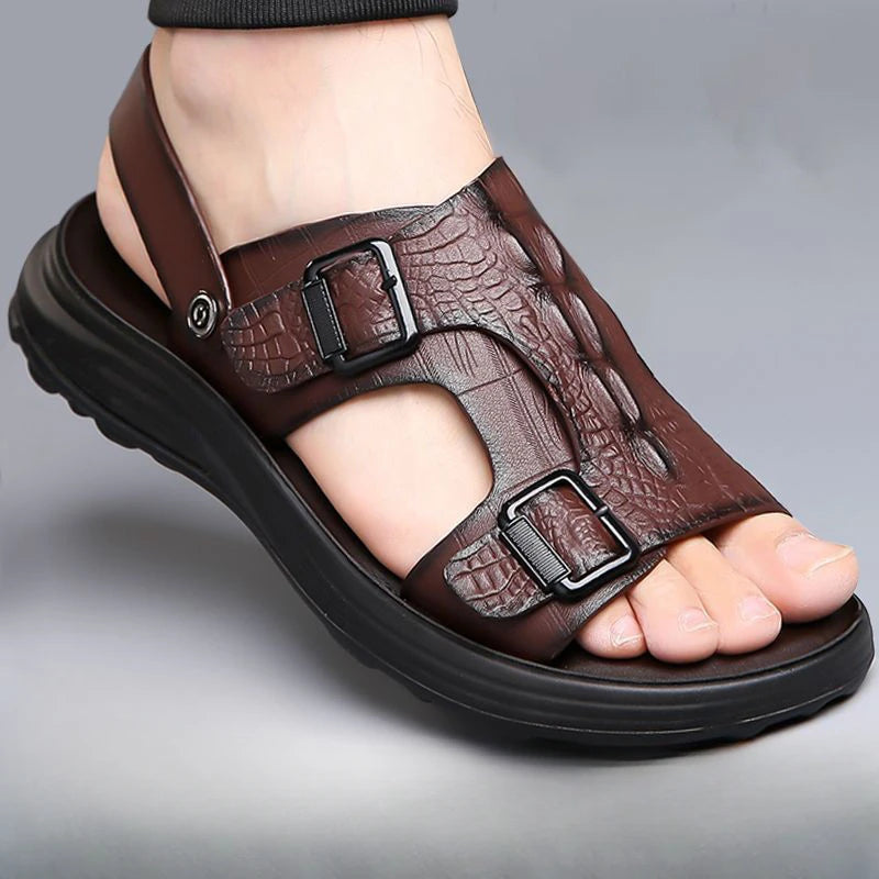 Male Shoe Slippers Genuine Leather Outdoor Trekking Hiking Beach Open Flat Men's Sandal Ankle Wrap Indoor New Arrival Number 41