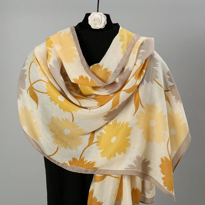 Elegant Floral Cotton Linen Shawls Muslim Hijab Scarf Woman Long Wraps Lady Fashion Soft Headband Islamic Turban Stoles 180*85cm