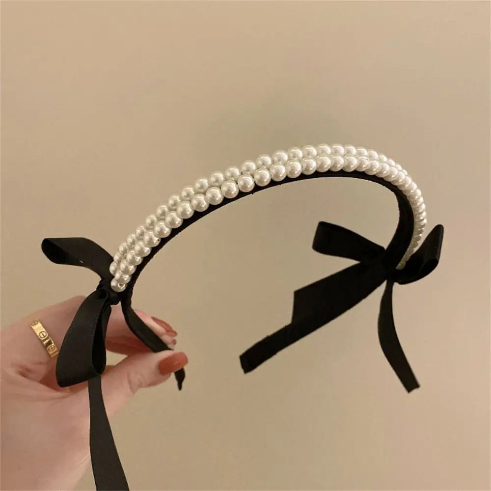 Hair Accessories Headwear Cute Pearl Bow Bezel Headband Hairband Hair Hoop Hair Bands