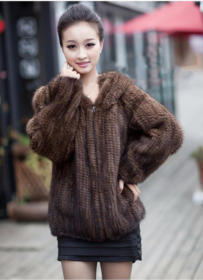 New Luxury Women Natural Mink Fur Coat Women mink fur jacket All-match Knitted Mink fur Coat big size 4XL