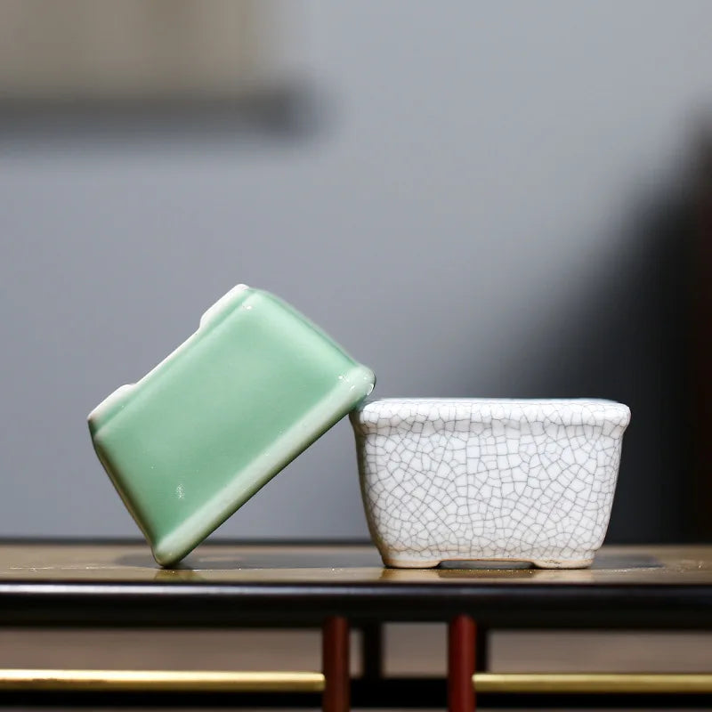 Glazed Pottery Flower Pot Bowl with Hole Mini Ceramic Planter Succulent Pot Eastern Style Ornament for Indoor Outdoor xqmg