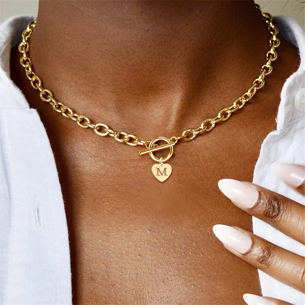 Simple fashion niche initials necklace women toggle clasp stainless steel chain necklace women suitable for daily work wear