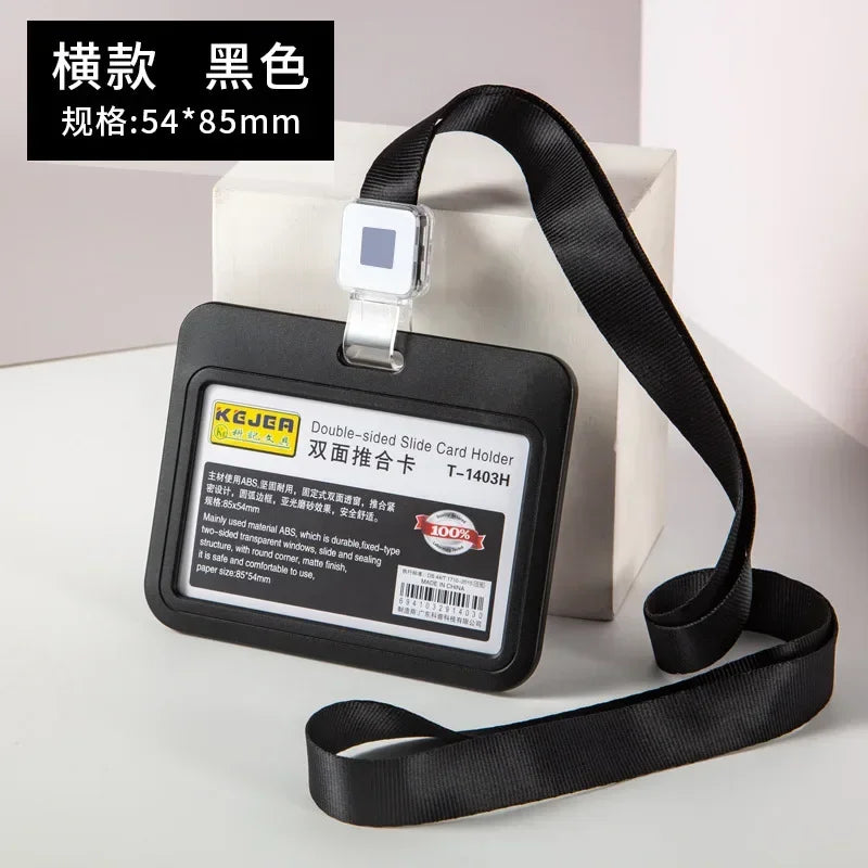 Cards Slots Double-sided Staff Work Card Cover Pass Access Card Holder Name Badge Holder ID Tag Bus Card Sleeve with Lanyard