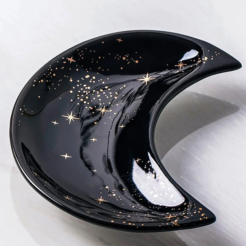 Nordic Ceramic Moon Shape Small Jewelry Dish Earrings Necklace Ring Storage Plates Fruit Dessert Display Bowl Decoration Tray