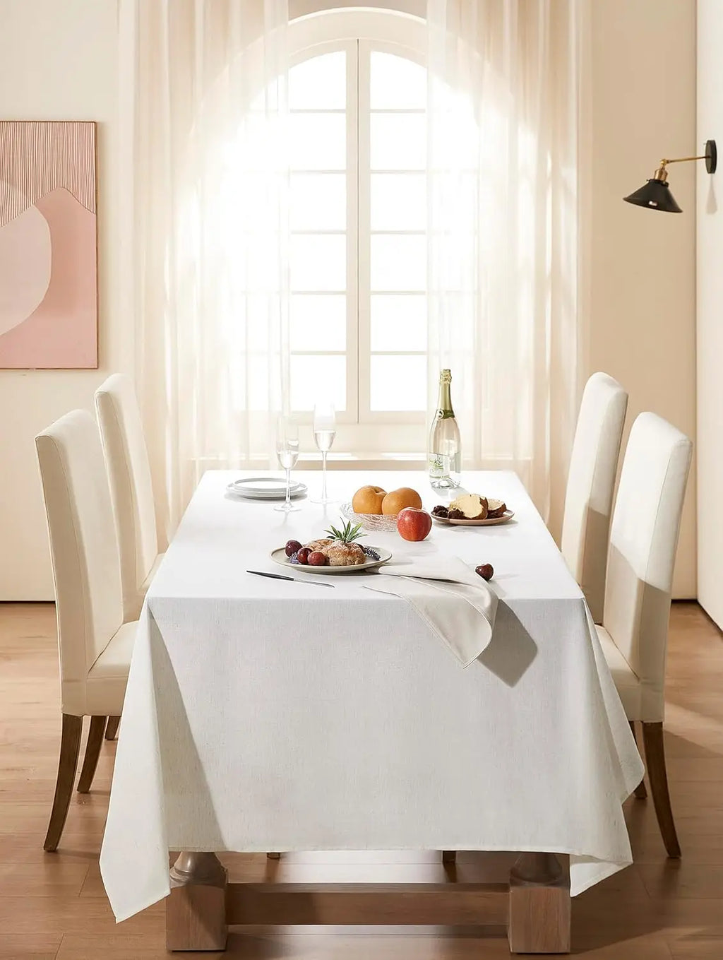 Cream Tablecloth for Rectangle Table Linen Cotton Blend Burlap Kitchen Dining Oblong Table Cloth County Neutral Decoration