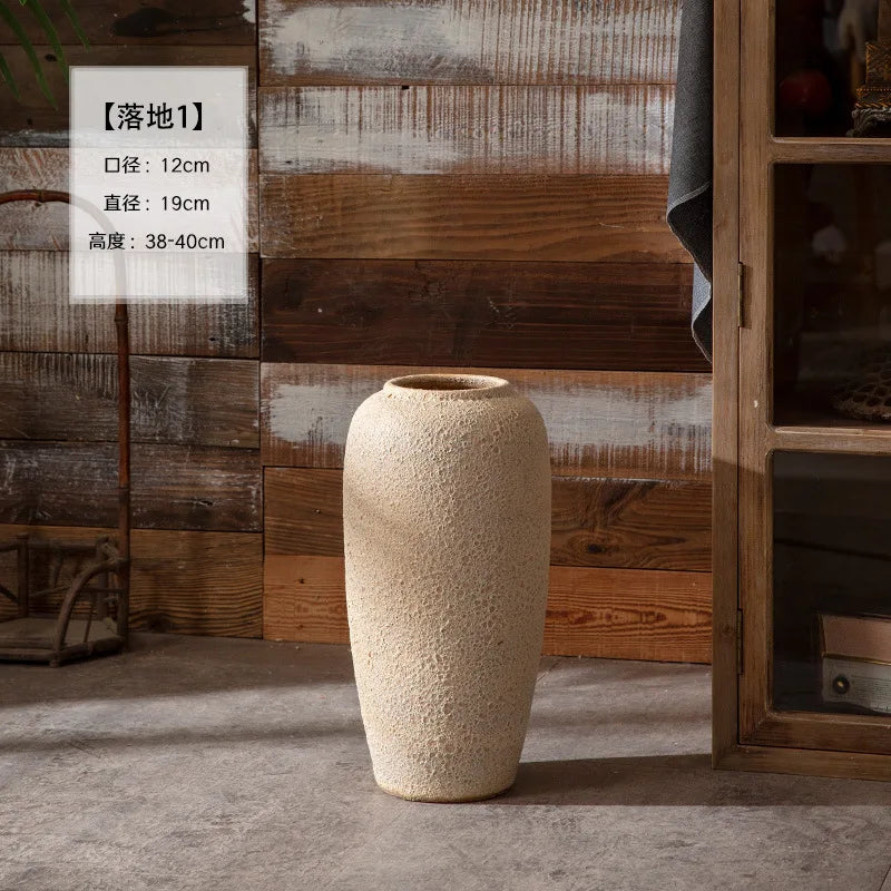 Floor Vase Jingdezhen Ceramic Large Vase Retro Nostalgic Handcrafted Rough Pottery Jar Living Room Vase Decoration