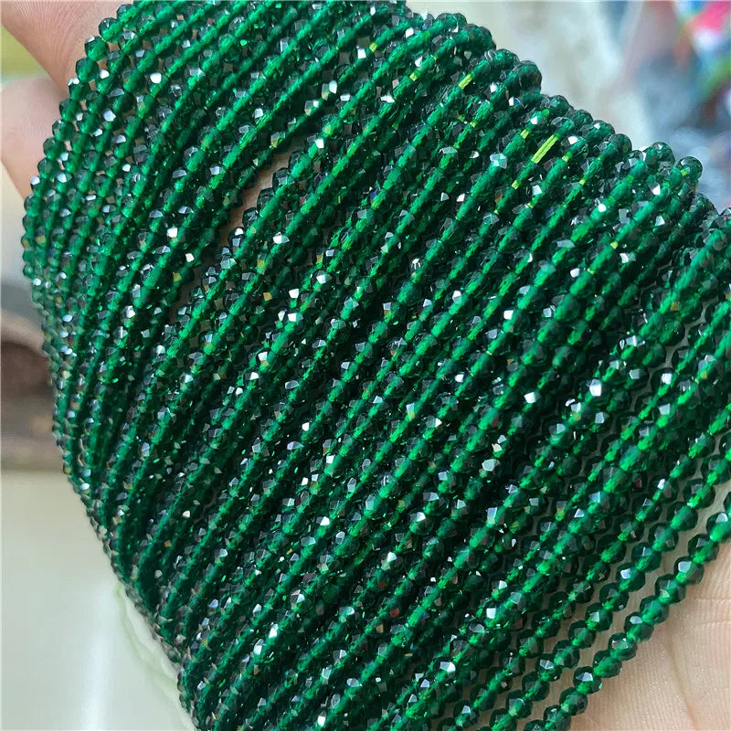 Micro Faceted Bead Natural Stone Beads Facted Green Emeralded 2 3 mm Spacer Loose Beads for Jewelry Making Necklace DIY Bracelet
