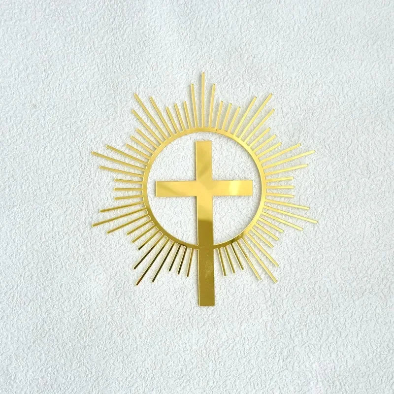 Cross Christ Jesus Birthday Cake Topper Gold Acrylic Dove Cross for Eucharist Baby Baptism Party Cake Toppers Dessert Decoration